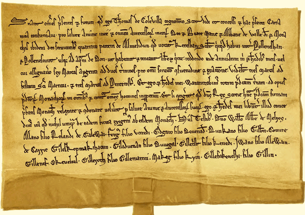 Charter by Thomas de Colevill, called Scott, to the Abbey of Vaudey